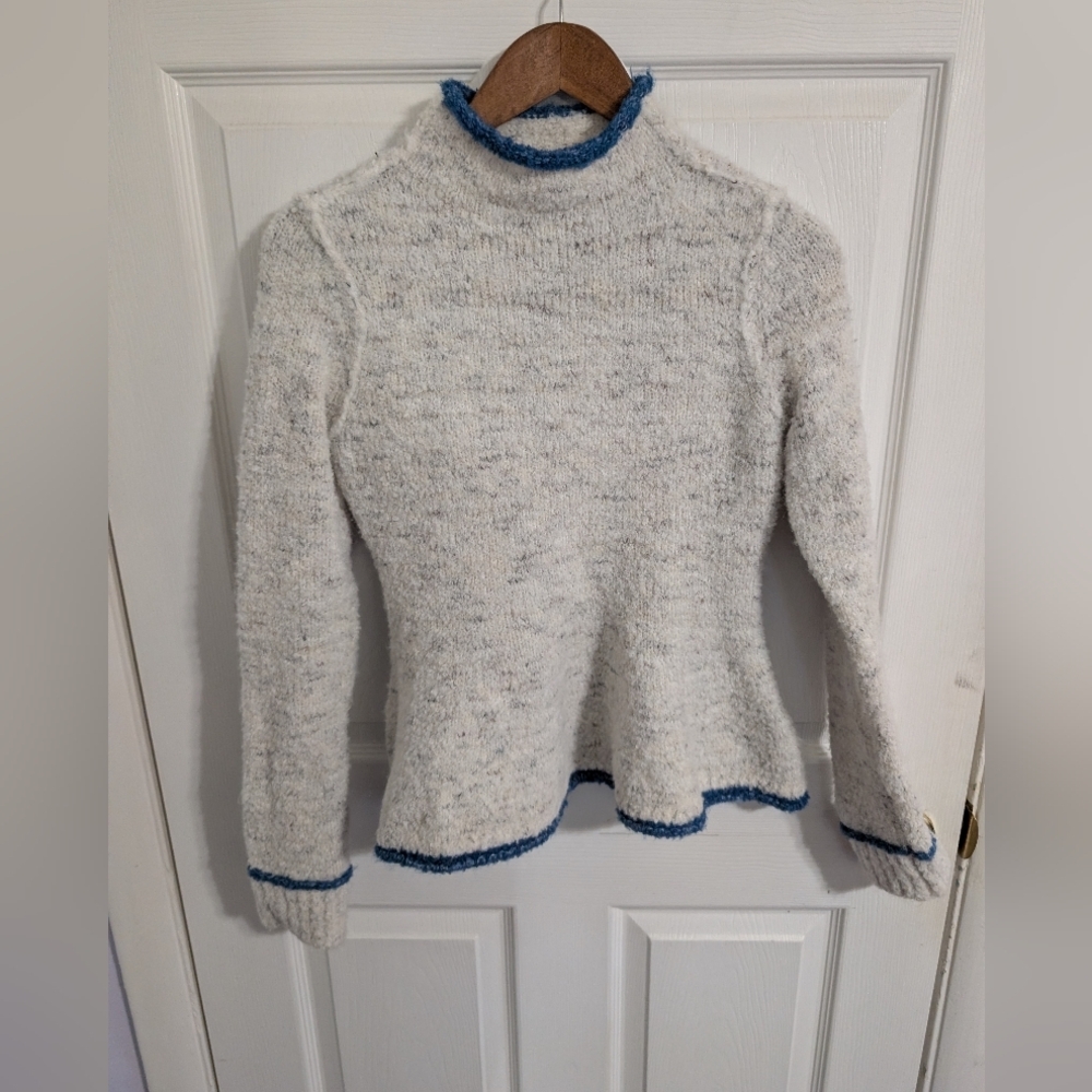 Anthropologie Pilcro Womens Sweater Mock Neck Long Sleeeve Ivory Blue Size XXS
